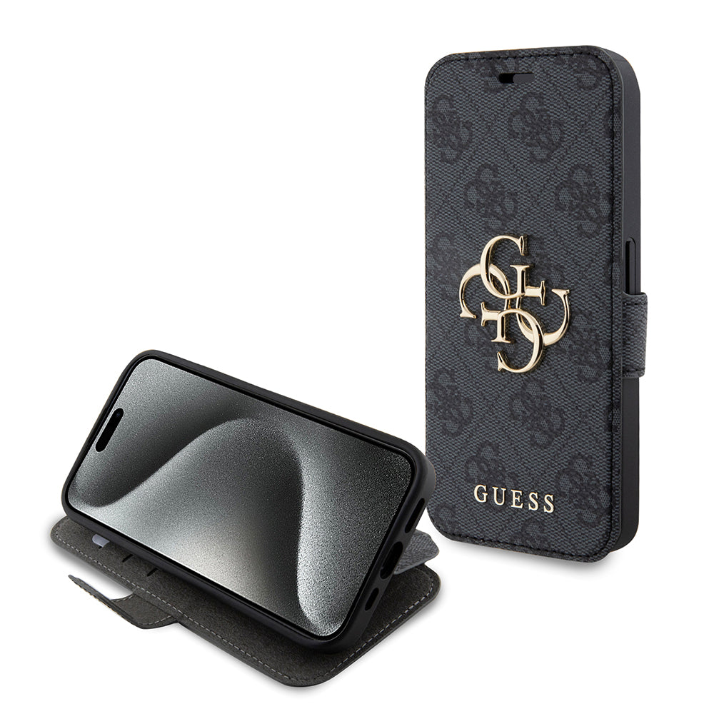 Suojakotelo Apple iPhone 15 Prolle, Guess, 4G Book, Harmaa
