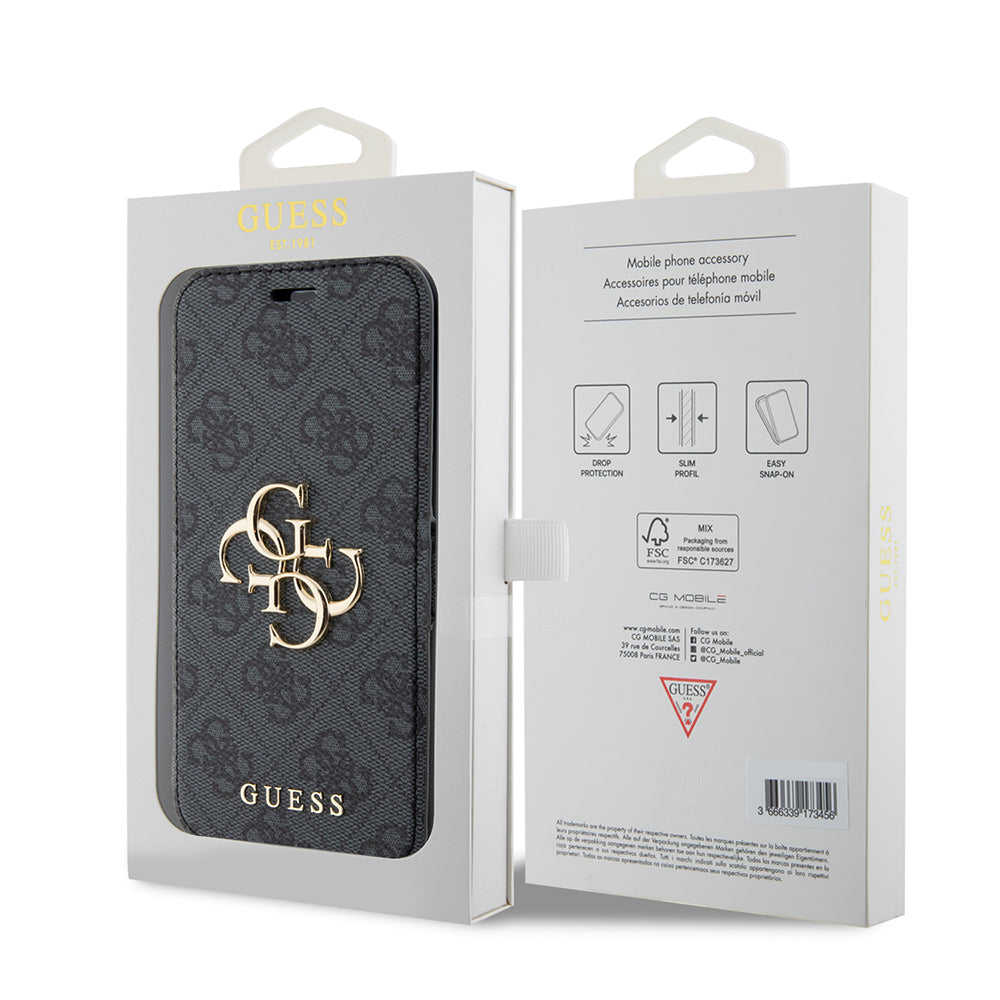 Suojakotelo Apple iPhone 15 Prolle, Guess, 4G Book, Harmaa