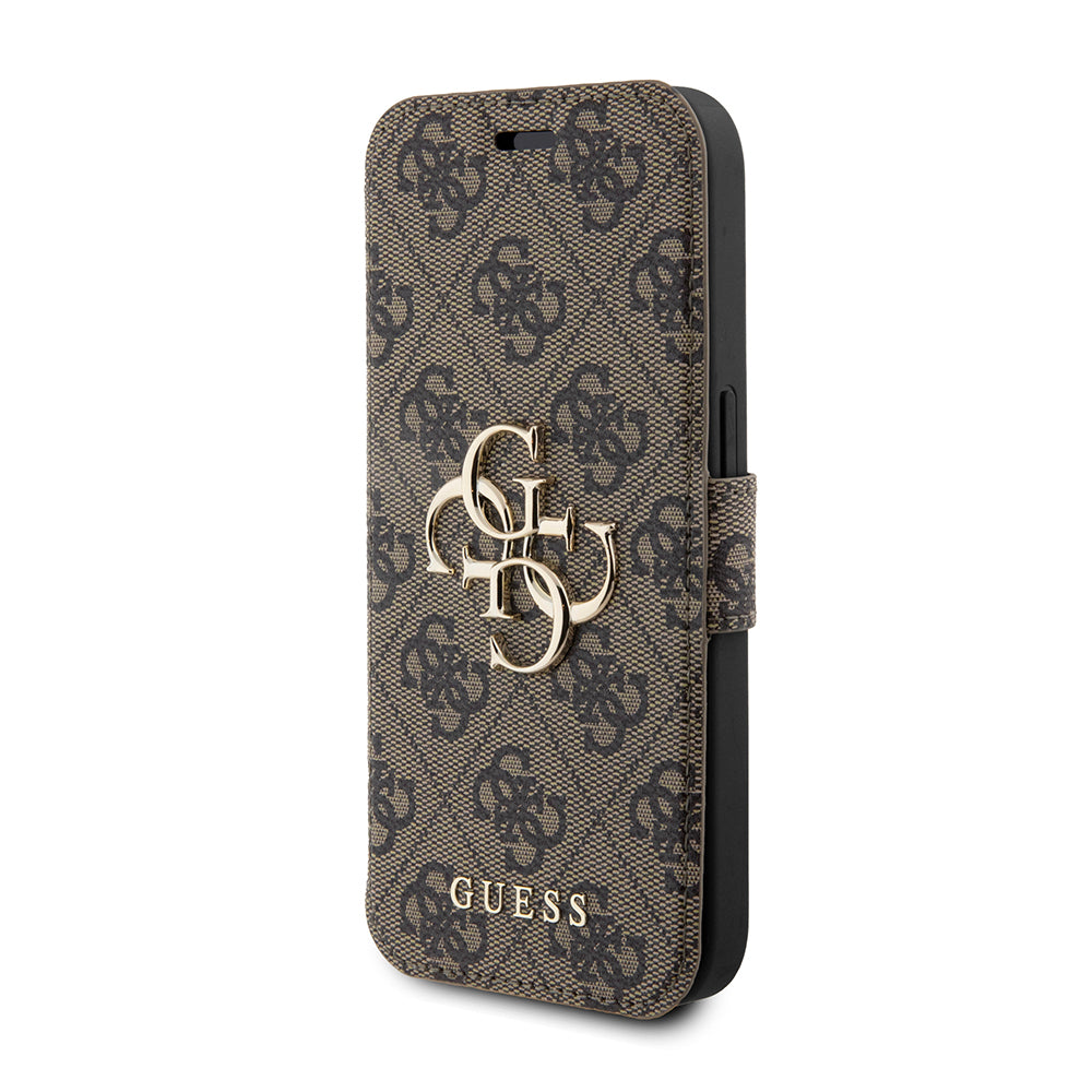 Suojakotelo Apple iPhone 15 Prolle, Guess, 4G Book, Ruskea