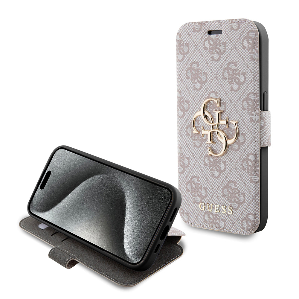 Suojakotelo Apple iPhone 15 Prolle, Guess, 4G Book, Pinkki