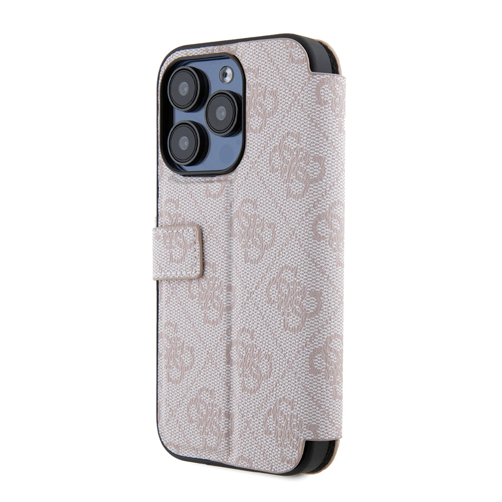 Suojakotelo Apple iPhone 15 Prolle, Guess, 4G Book, Pinkki
