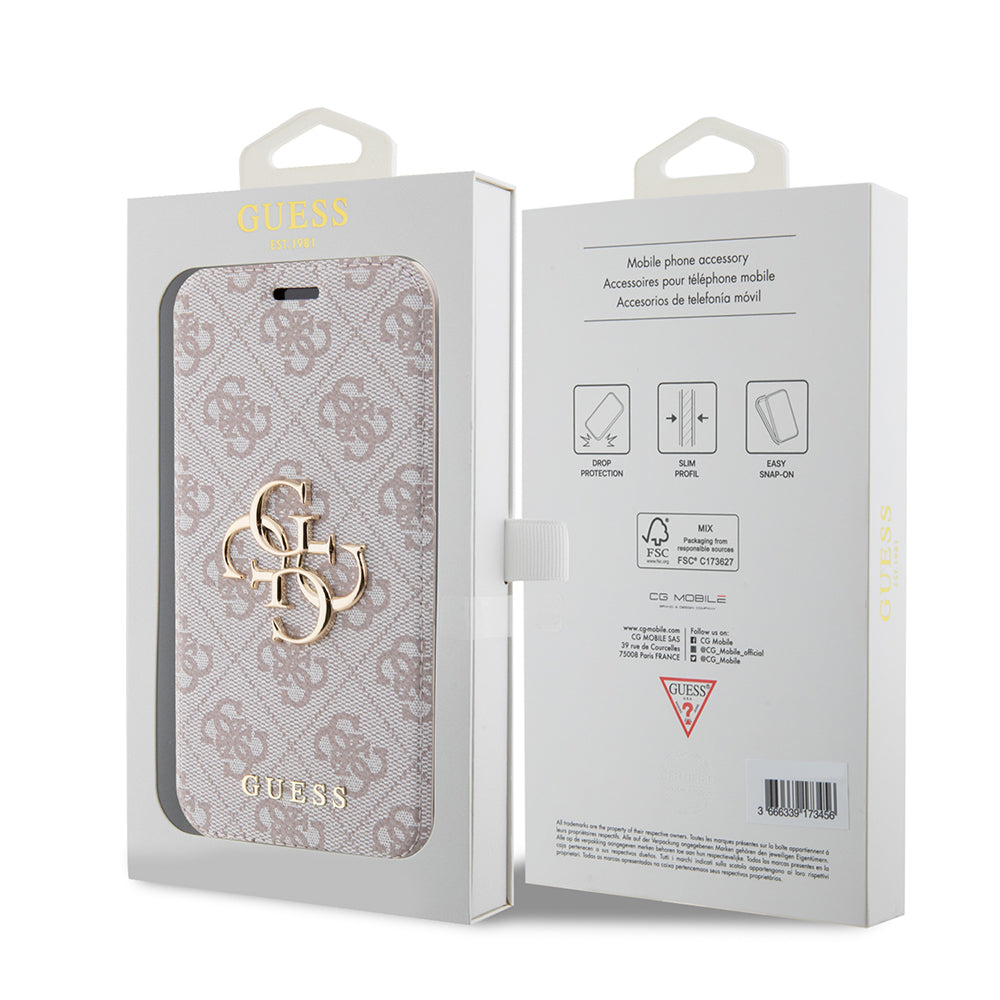 Suojakotelo Apple iPhone 15 Prolle, Guess, 4G Book, Pinkki