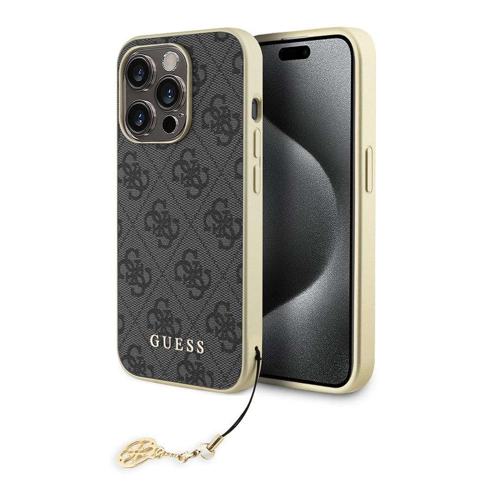 Suojakotelo Apple iPhone 15 Prolle, Guess, 4G Charm, Harmaa