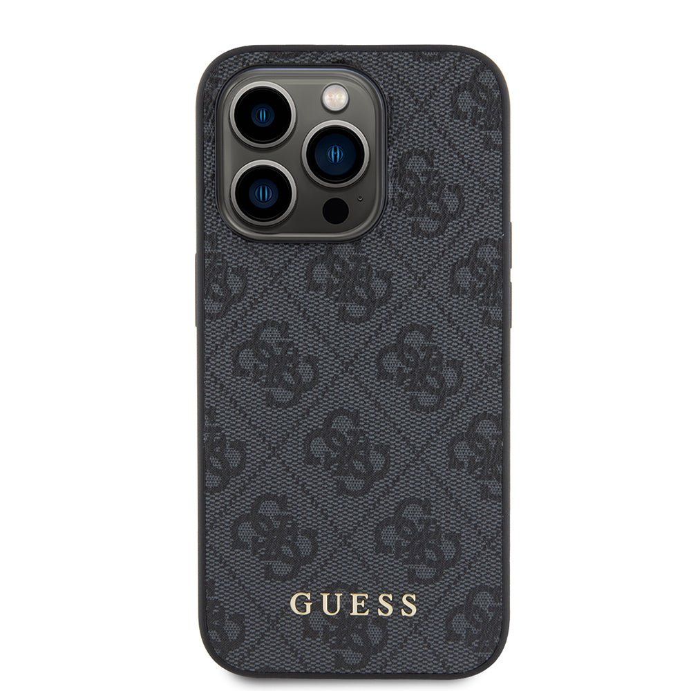 Suojakotelo Apple iPhone 15 Prolle, Guess, 4G Metal Gold Logo, Harmaa