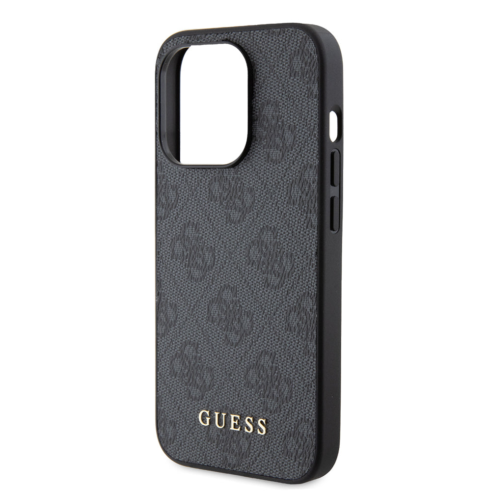 Suojakotelo Apple iPhone 15 Prolle, Guess, 4G Metal Gold Logo, Harmaa