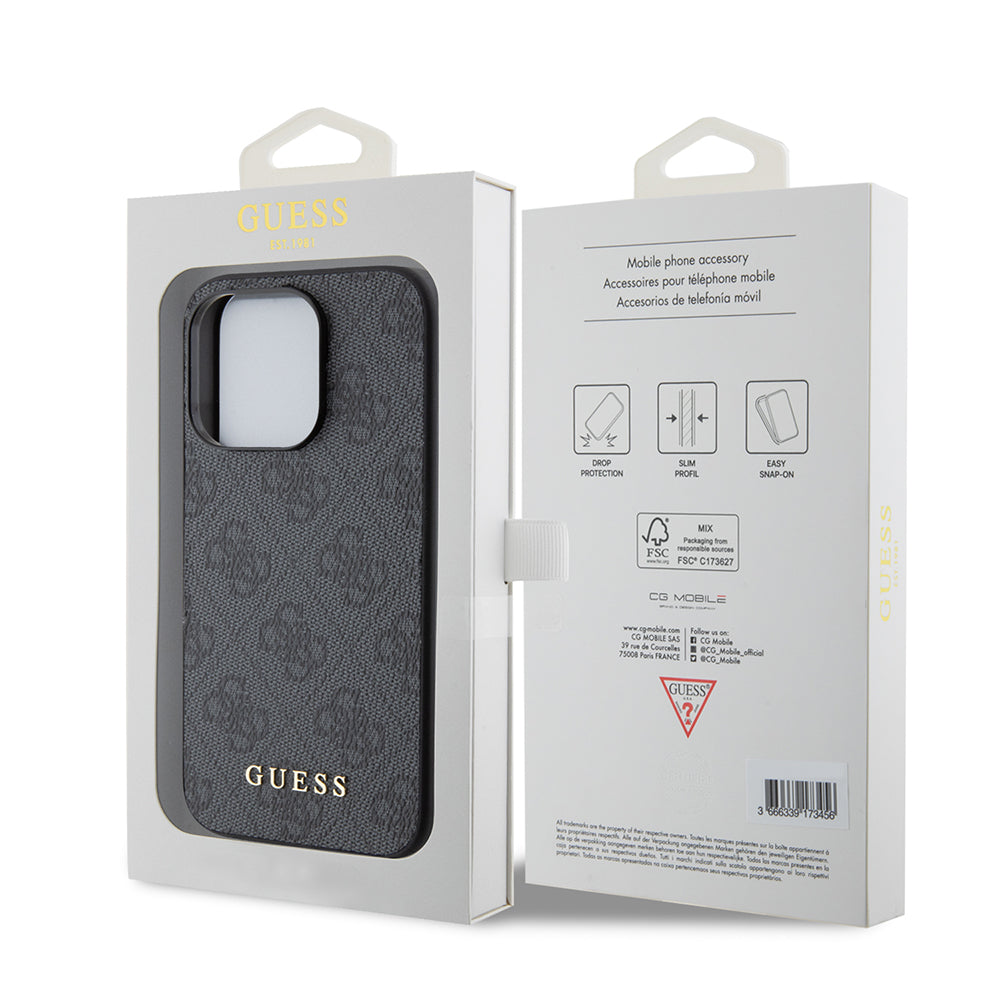 Suojakotelo Apple iPhone 15 Prolle, Guess, 4G Metal Gold Logo, Harmaa