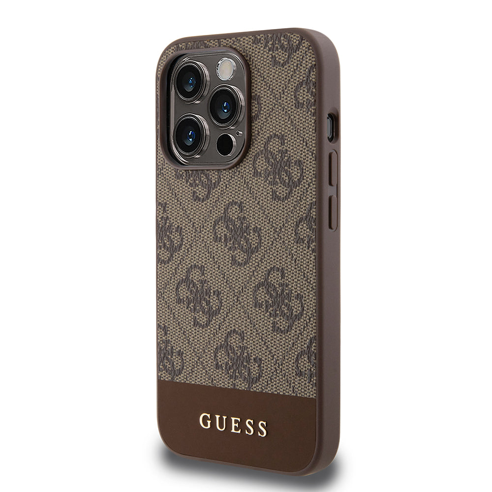 Suojakotelo Apple iPhone 15 Prolle, Guess, 4G Stripe, Ruskea
