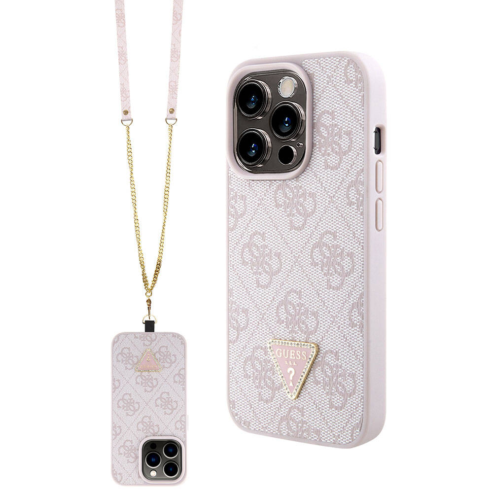 Kotelo Apple iPhone 15 Prolle, Guess, Crossbody 4G Metal Logo, Pinkki