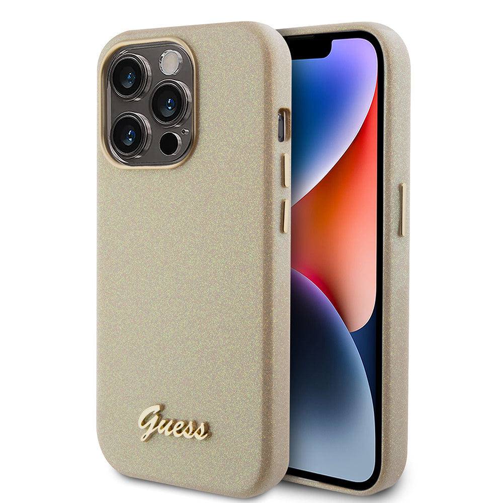 Kotelo Apple iPhone 15 Prolle, Guess, Glitter Glossy Script, Beige