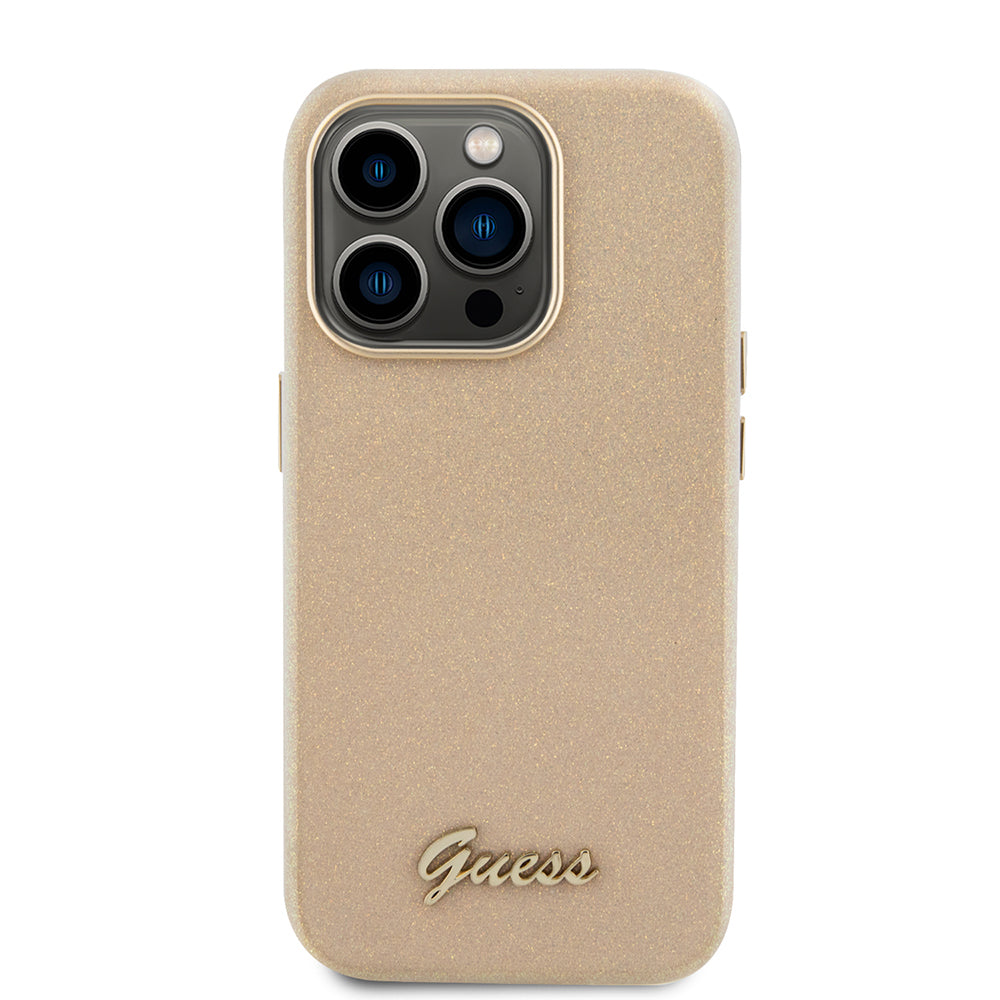 Kotelo Apple iPhone 15 Prolle, Guess, Glitter Glossy Script, Beige