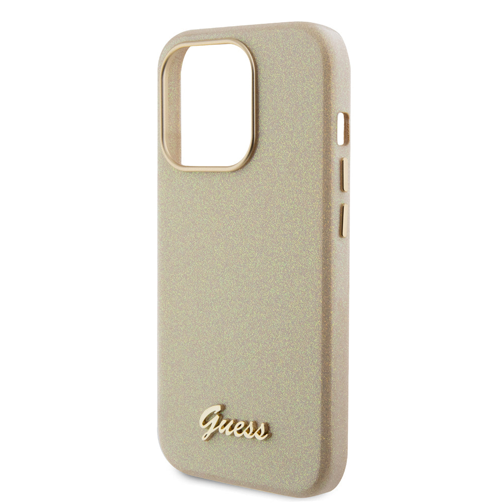 Kotelo Apple iPhone 15 Prolle, Guess, Glitter Glossy Script, Beige