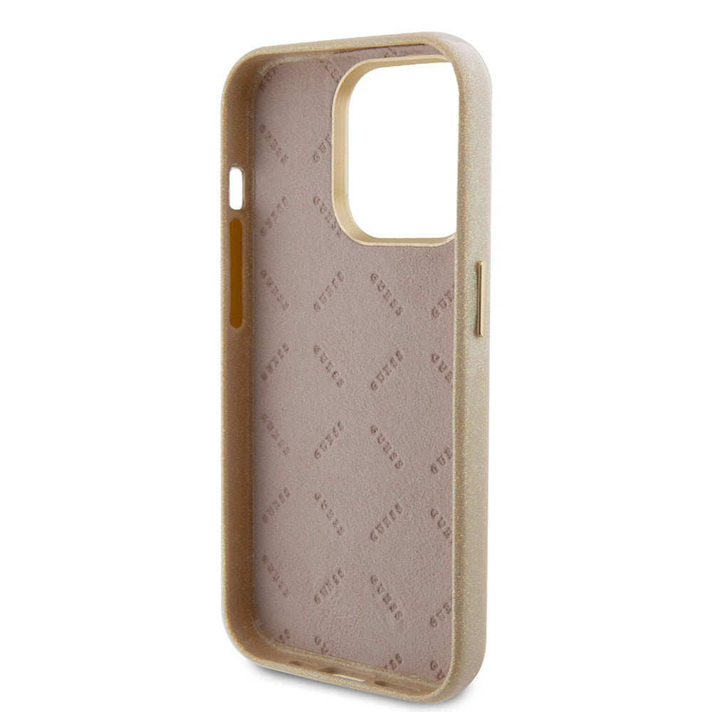 Kotelo Apple iPhone 15 Prolle, Guess, Glitter Glossy Script, Beige