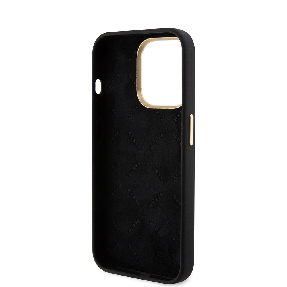 Kotelo Apple iPhone 15 Prolle, Guess, Script Metal Logo & Frame, Musta