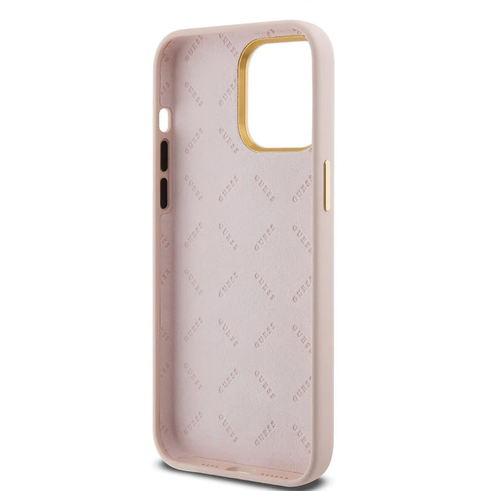 Suojakotelo Apple iPhone 15 Prolle, Guess, Script Metal Logo & Frame, Vaaleanpunainen