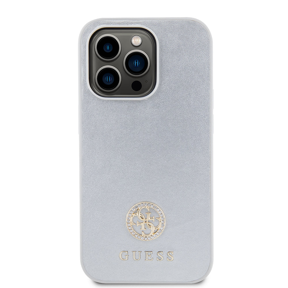 Kotelo Apple iPhone 15 Prolle, Guess, Strass Metal Logo, Hopeanvärinen