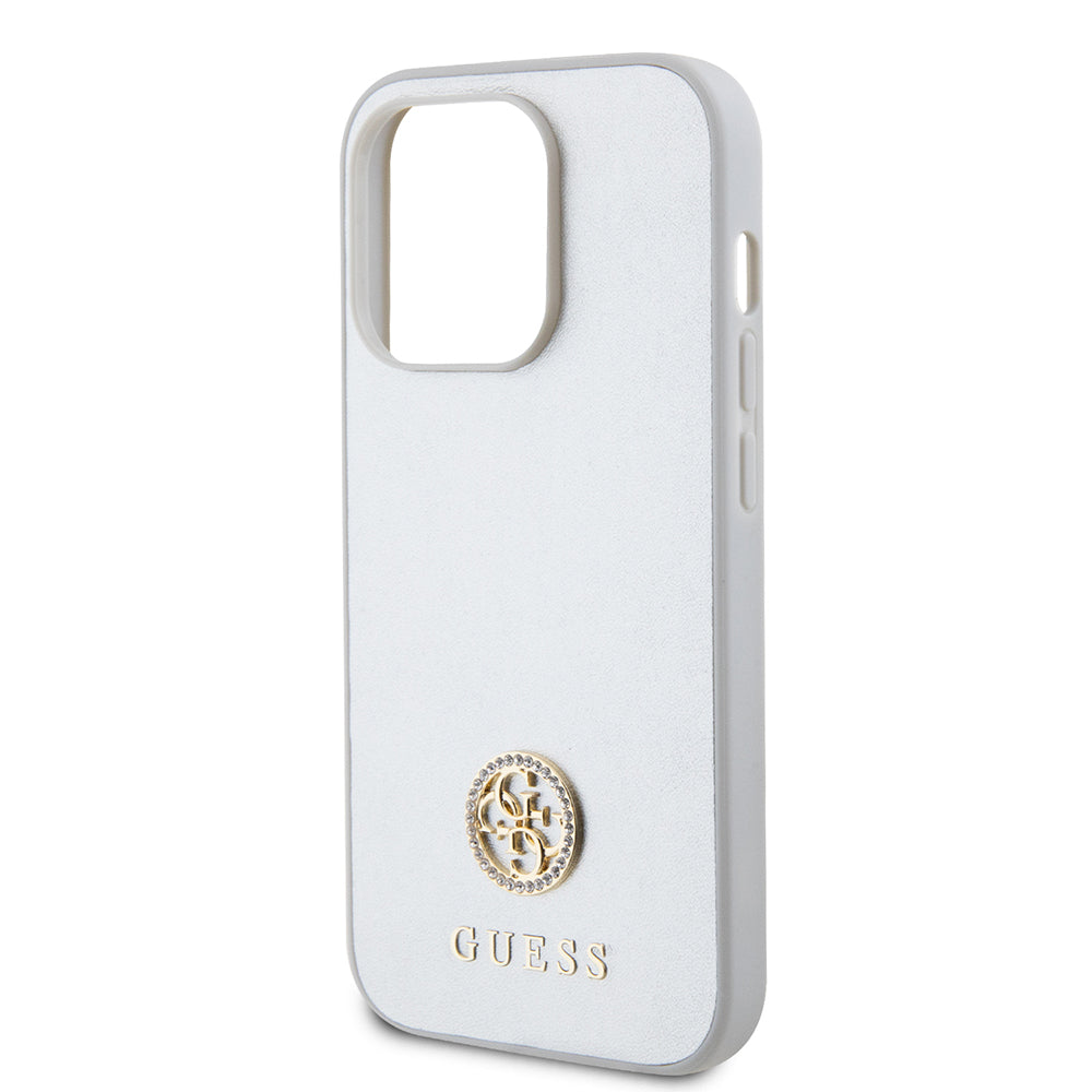 Kotelo Apple iPhone 15 Prolle, Guess, Strass Metal Logo, Hopeanvärinen
