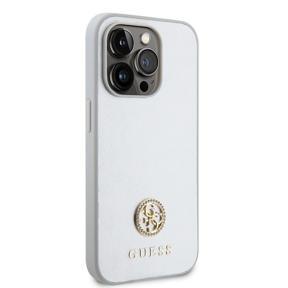 Kotelo Apple iPhone 15 Prolle, Guess, Strass Metal Logo, Hopeanvärinen