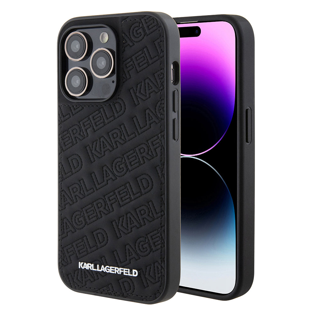 Kotelo Apple iPhone 15 Prolle, Karl Lagerfeld, Diagonal Quilted K -kuviolla, Musta