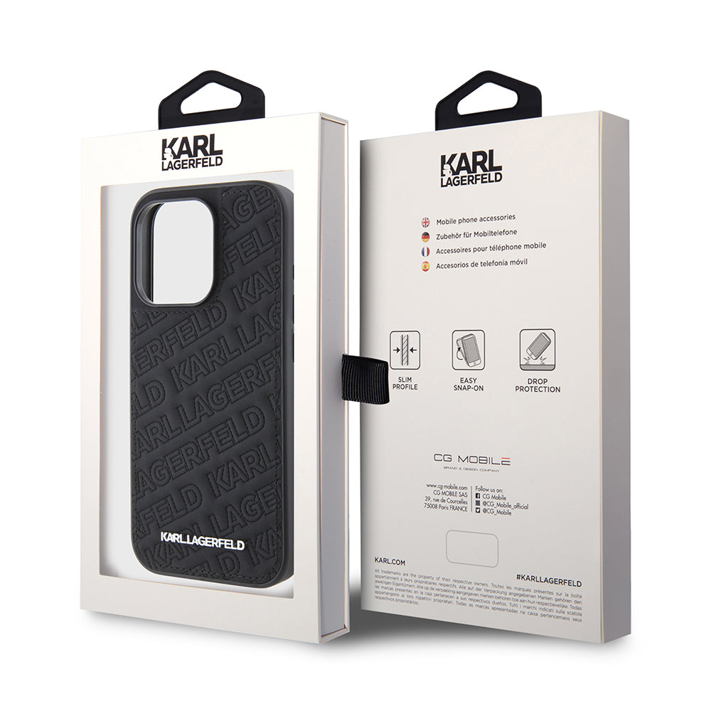 Kotelo Apple iPhone 15 Prolle, Karl Lagerfeld, Diagonal Quilted K -kuviolla, Musta