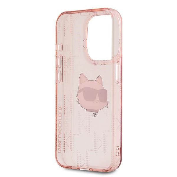 Kotelo Apple iPhone 15 Prolle, Karl Lagerfeld, IML Luxury Monogram Choupette's Head, Pinkki