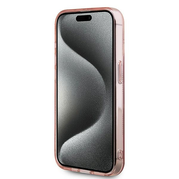 Kotelo Apple iPhone 15 Prolle, Karl Lagerfeld, IML Luxury Monogram Choupette's Head, Pinkki