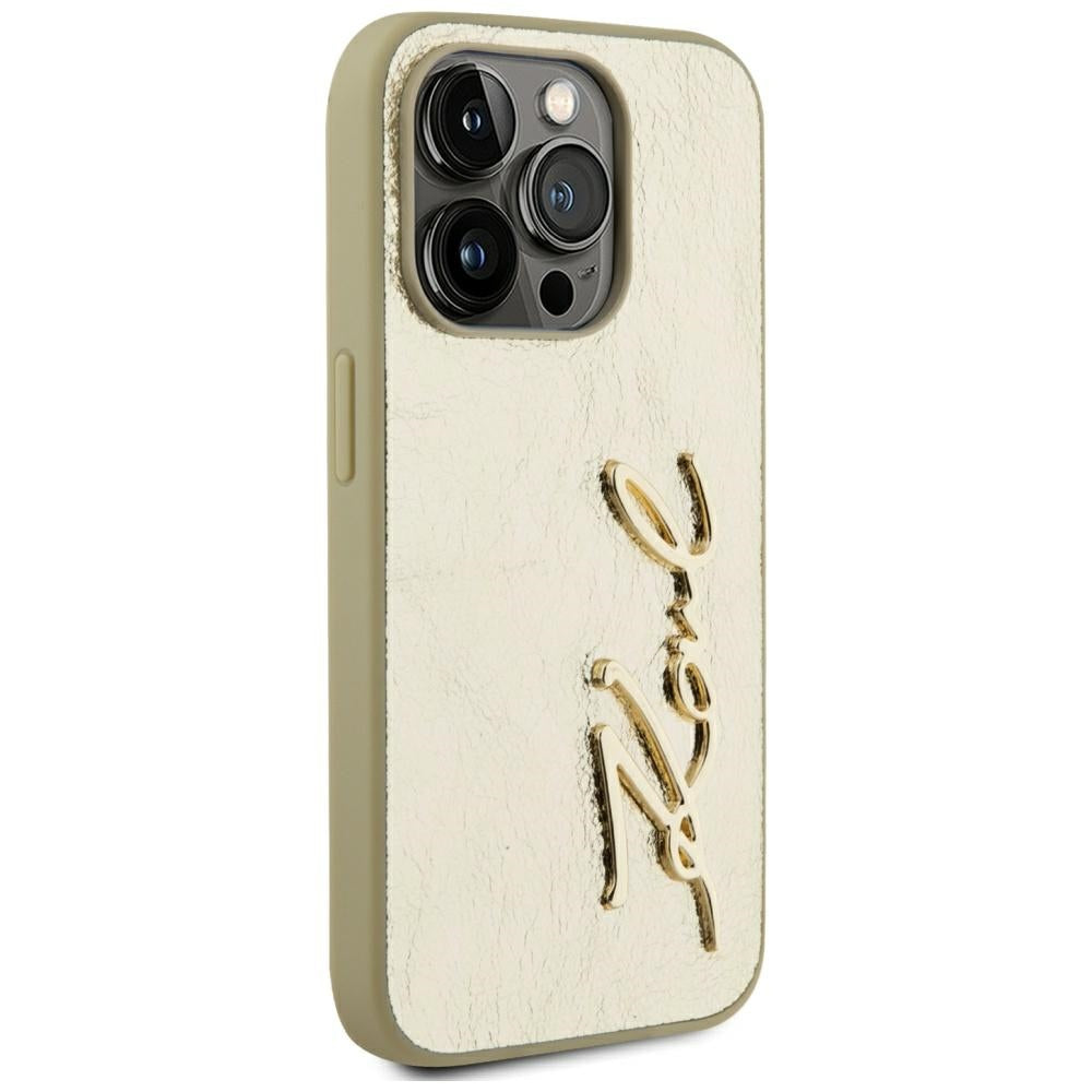 Kotelo Apple iPhone 15 Prolle, Karl Lagerfeld, Metal Signature, Kultainen