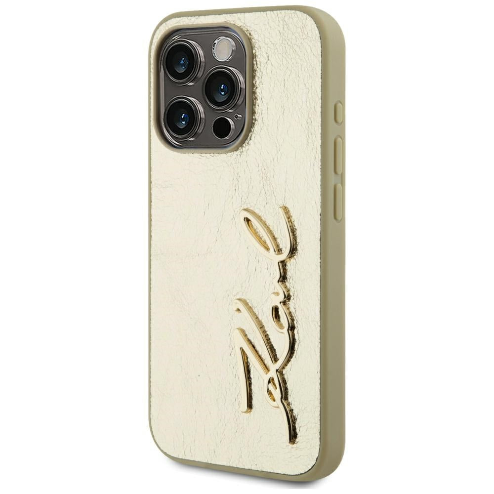Kotelo Apple iPhone 15 Prolle, Karl Lagerfeld, Metal Signature, Kultainen