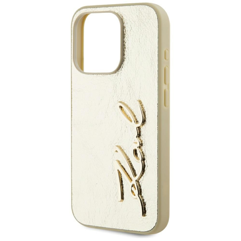 Kotelo Apple iPhone 15 Prolle, Karl Lagerfeld, Metal Signature, Kultainen
