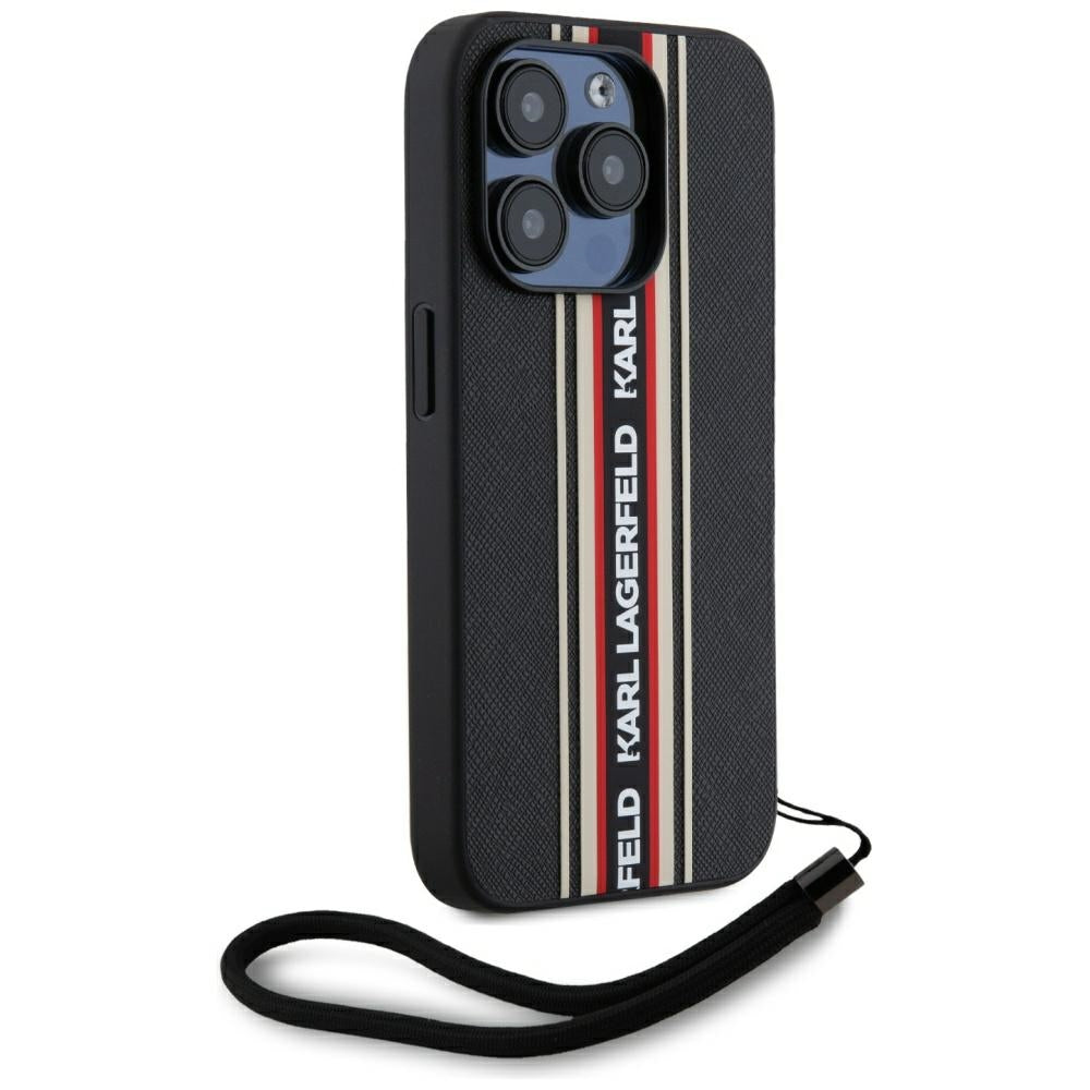 Suojakotelo Apple iPhone 15 Prolle, Karl Lagerfeld, Saffiano Athleisure Stripes with Strap, Rosie