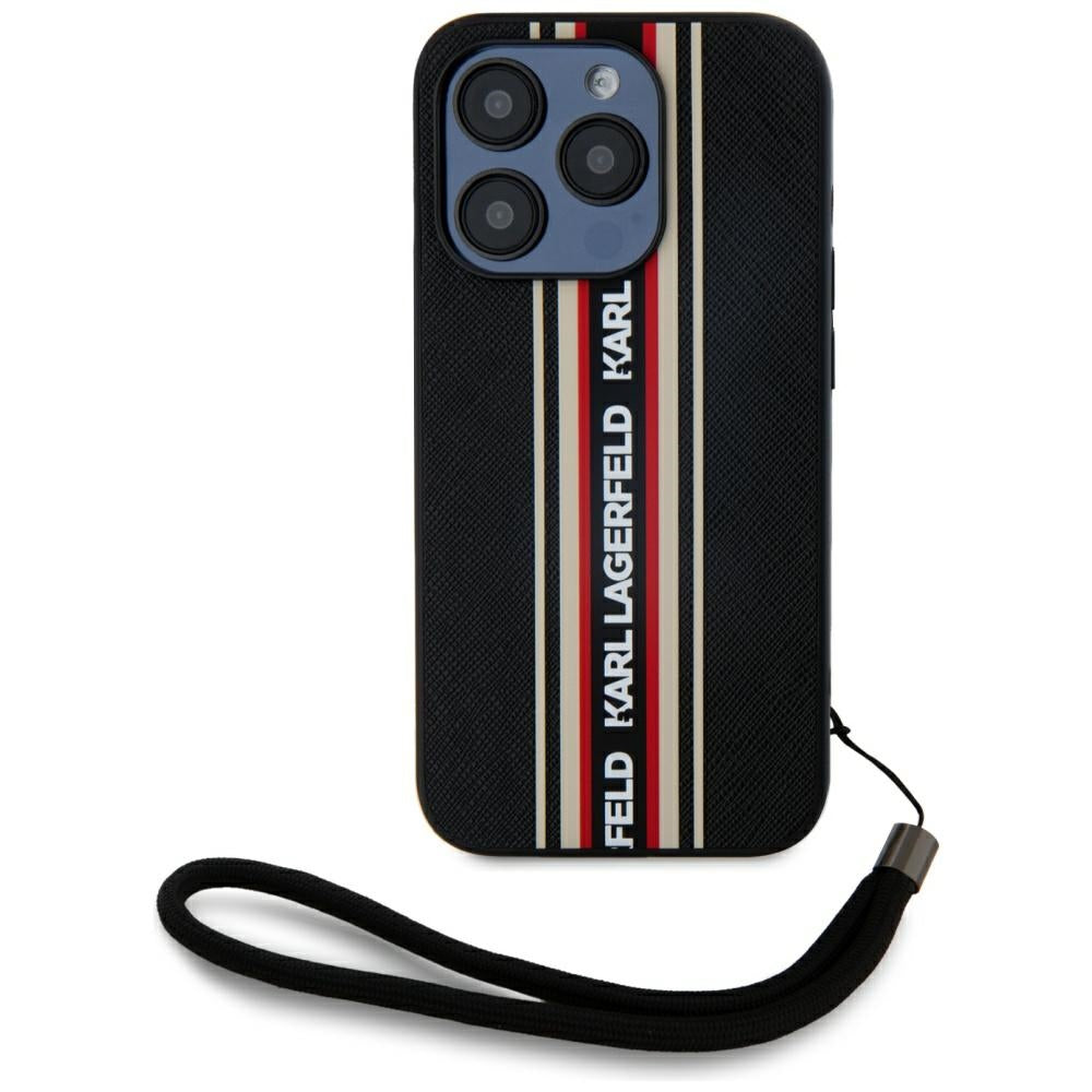 Suojakotelo Apple iPhone 15 Prolle, Karl Lagerfeld, Saffiano Athleisure Stripes with Strap, Rosie
