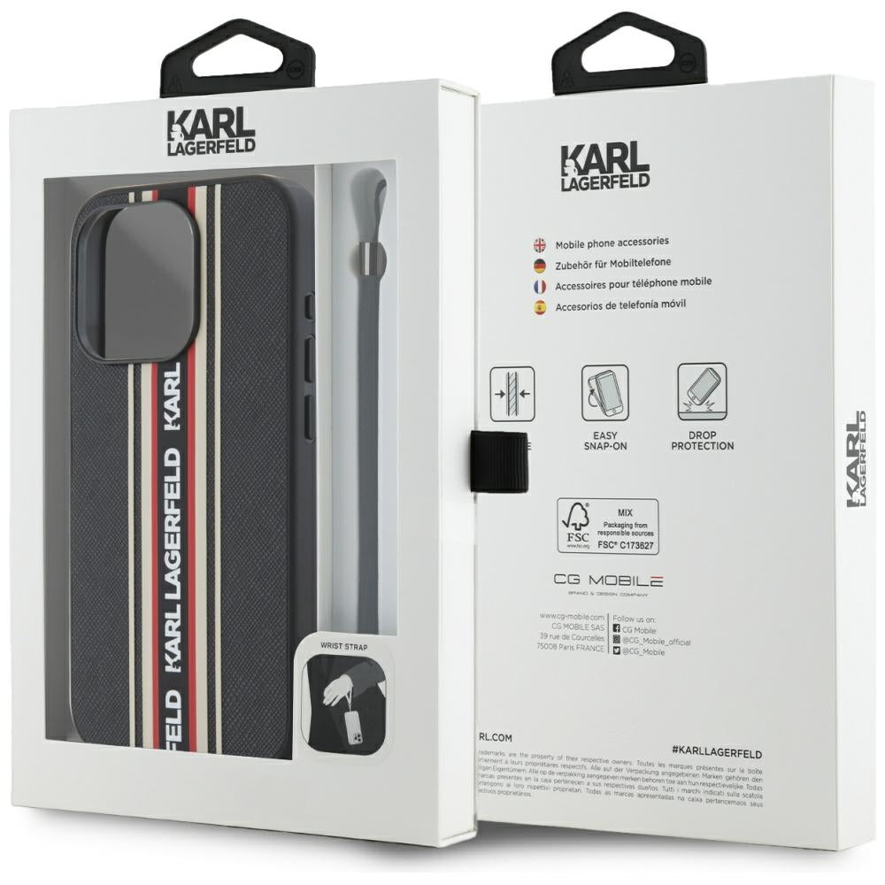 Suojakotelo Apple iPhone 15 Prolle, Karl Lagerfeld, Saffiano Athleisure Stripes with Strap, Rosie