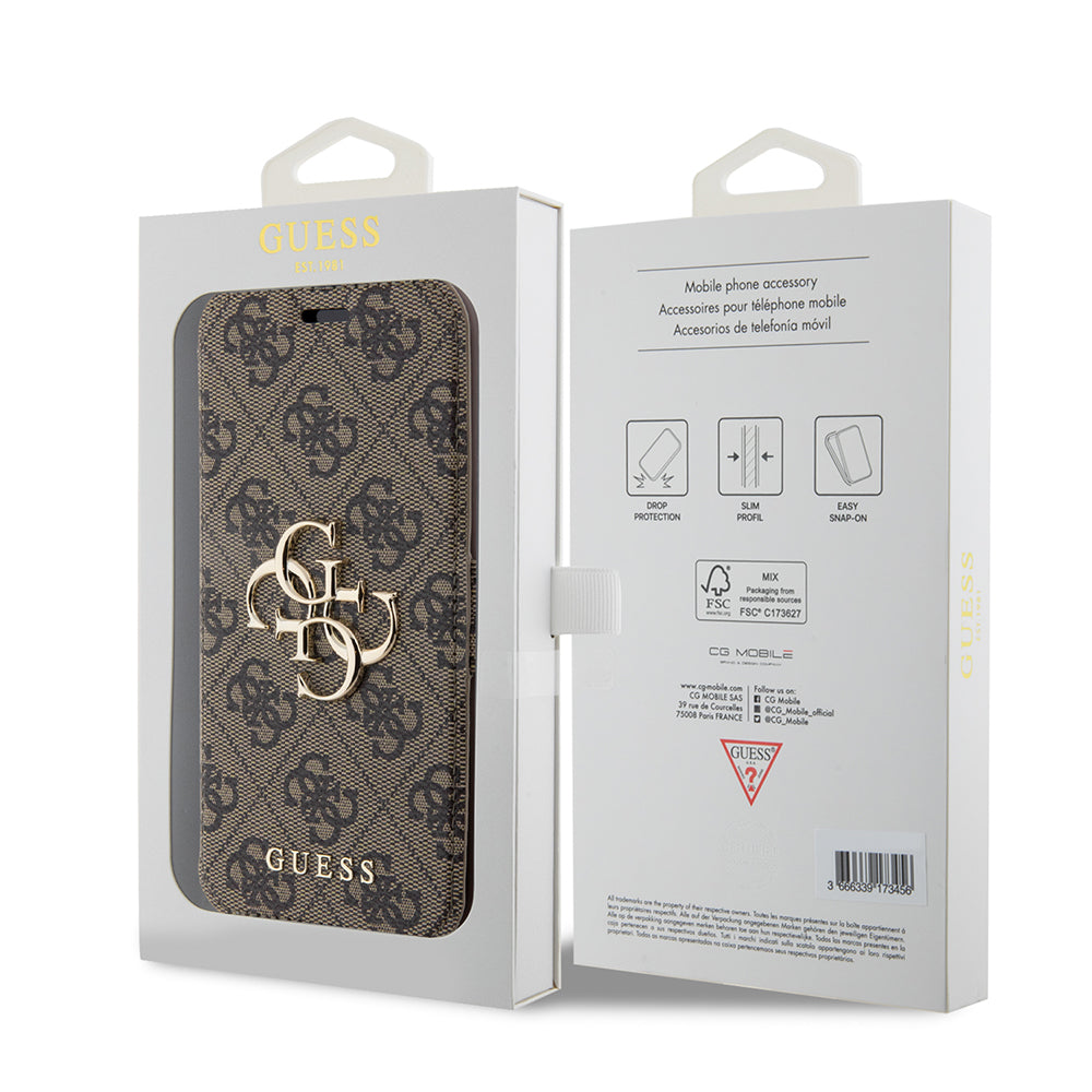 Suojakotelo Apple iPhone 15 Pro Maxille, Guess, 4G Book, Ruskea