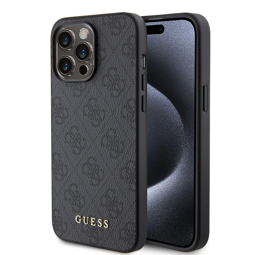 Suojakotelo Apple iPhone 15 Pro Max, Guess, 4G Metal Gold Logo, Harmaa