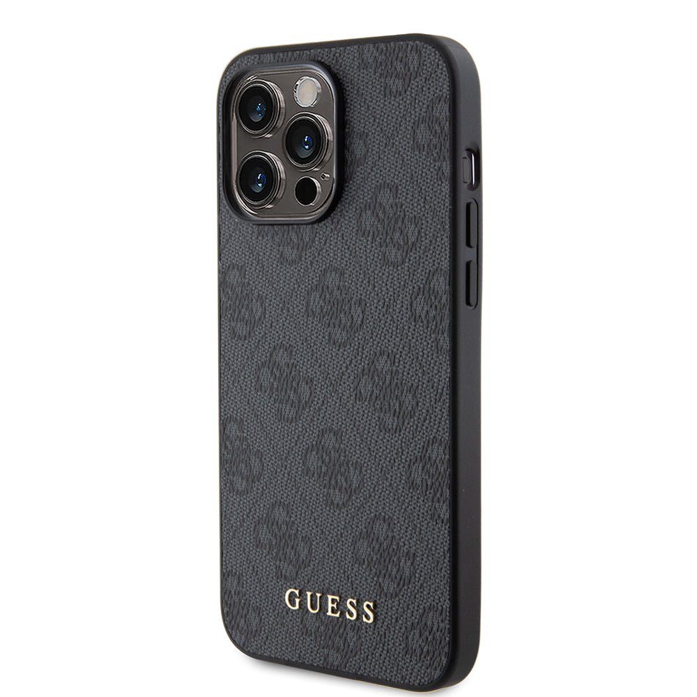 Suojakotelo Apple iPhone 15 Pro Max, Guess, 4G Metal Gold Logo, Harmaa