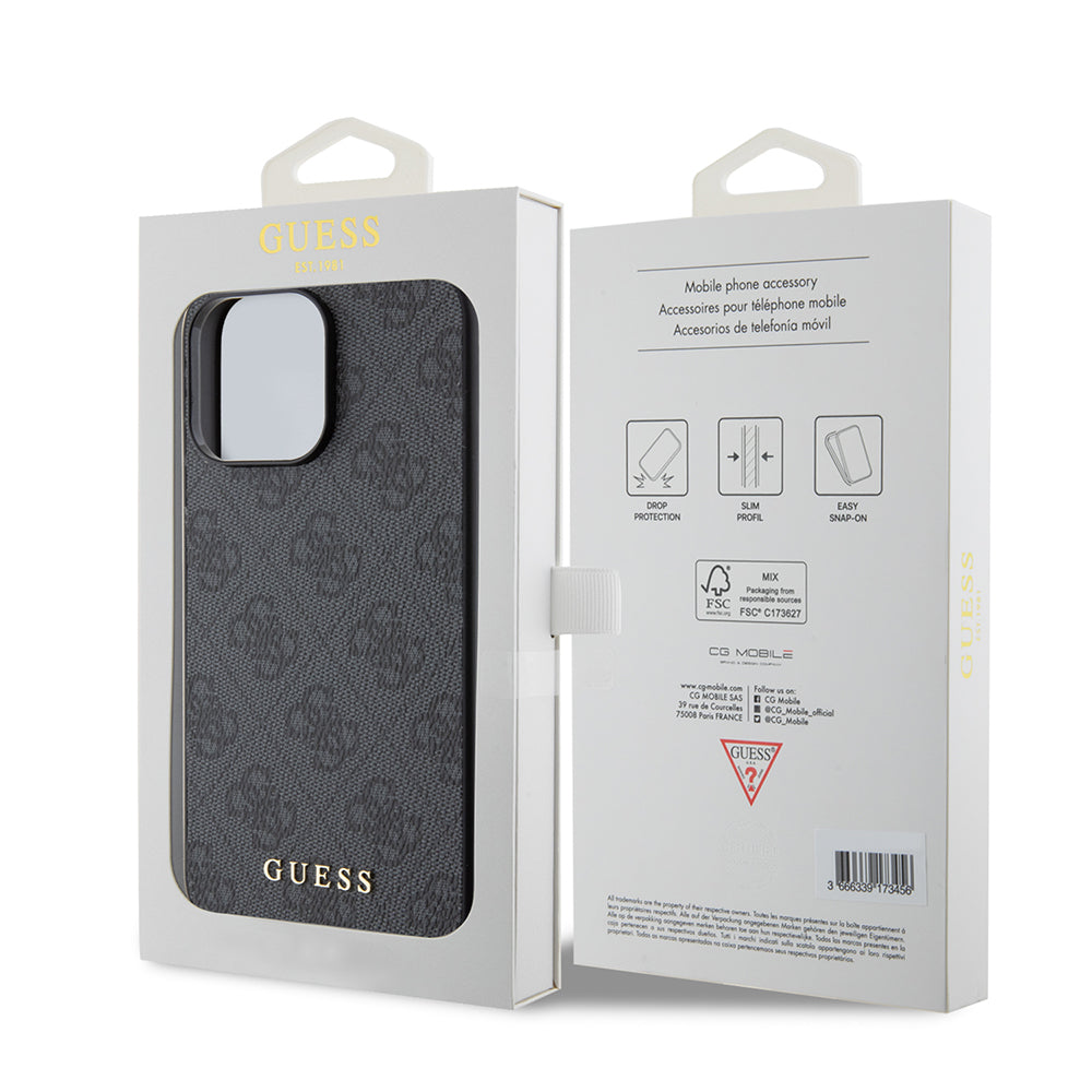 Suojakotelo Apple iPhone 15 Pro Max, Guess, 4G Metal Gold Logo, Harmaa