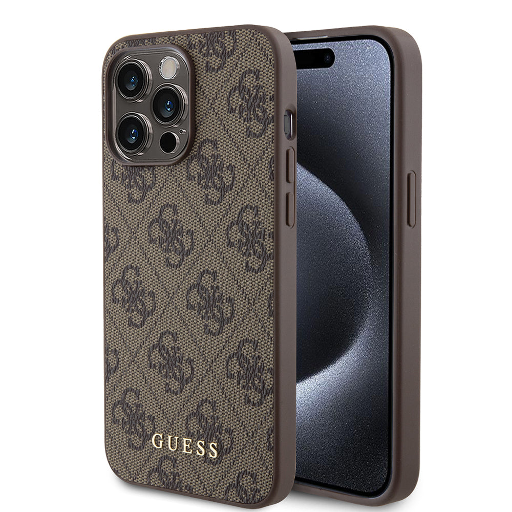 Suojakotelo Apple iPhone 15 Pro Maxille, Guess, 4G Metal Gold Logo, Ruskea