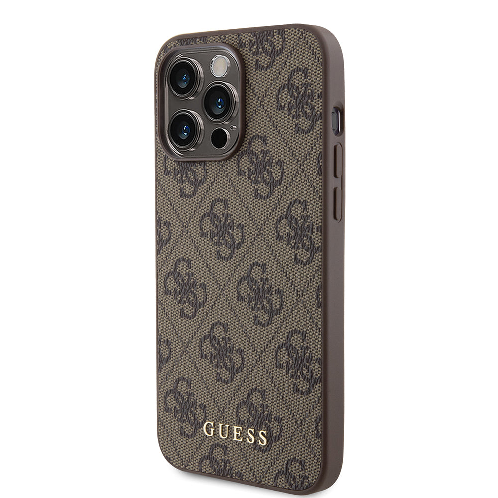 Suojakotelo Apple iPhone 15 Pro Maxille, Guess, 4G Metal Gold Logo, Ruskea