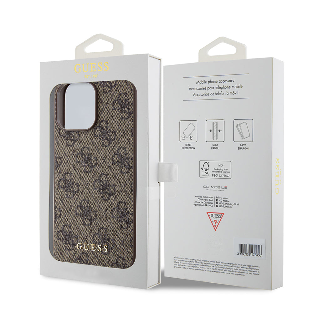 Suojakotelo Apple iPhone 15 Pro Maxille, Guess, 4G Metal Gold Logo, Ruskea