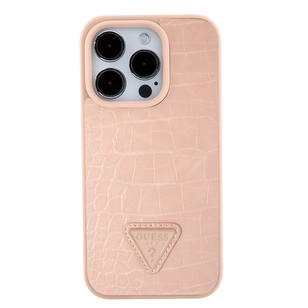Kotelo Apple iPhone 15 Pro Maxille, Guess, Croco Triangle Metal Logo, Pinkki