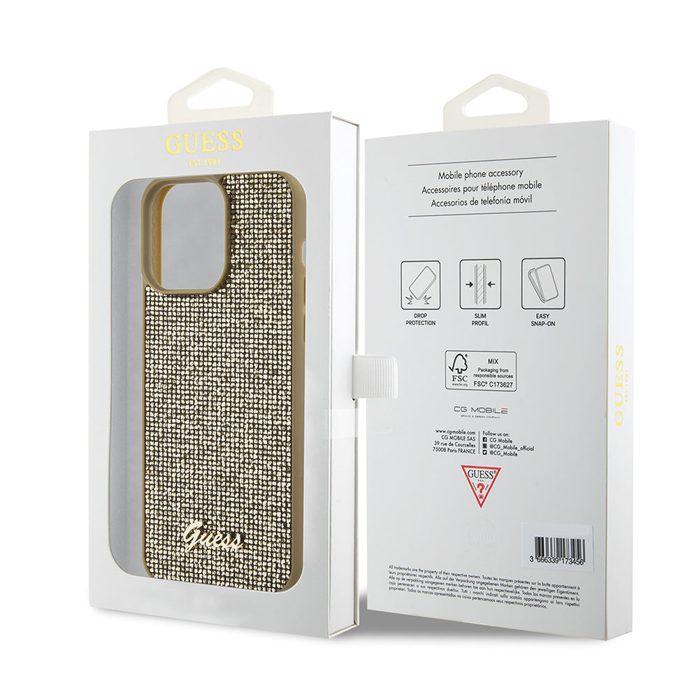 Kotelo Apple iPhone 15 Pro Maxille, Guess, Disco Metal Script, Kultainen