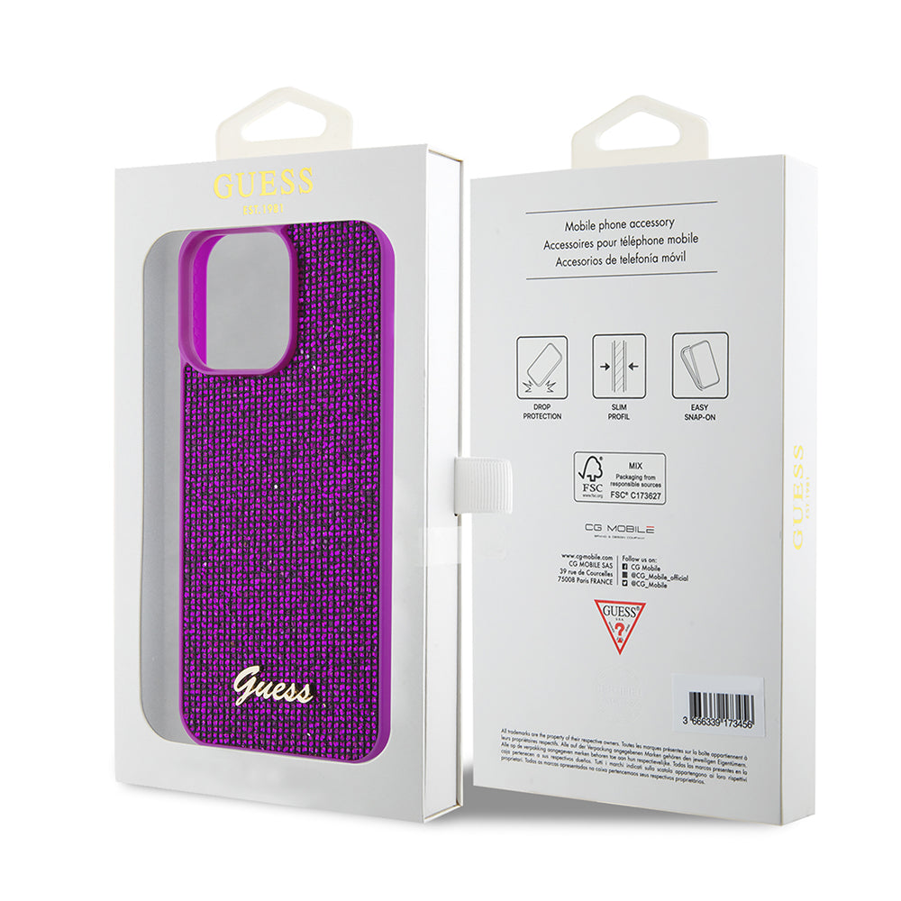 Kotelo Apple iPhone 15 Pro Maxille, Guess, Disco Metal Script, Fuksia