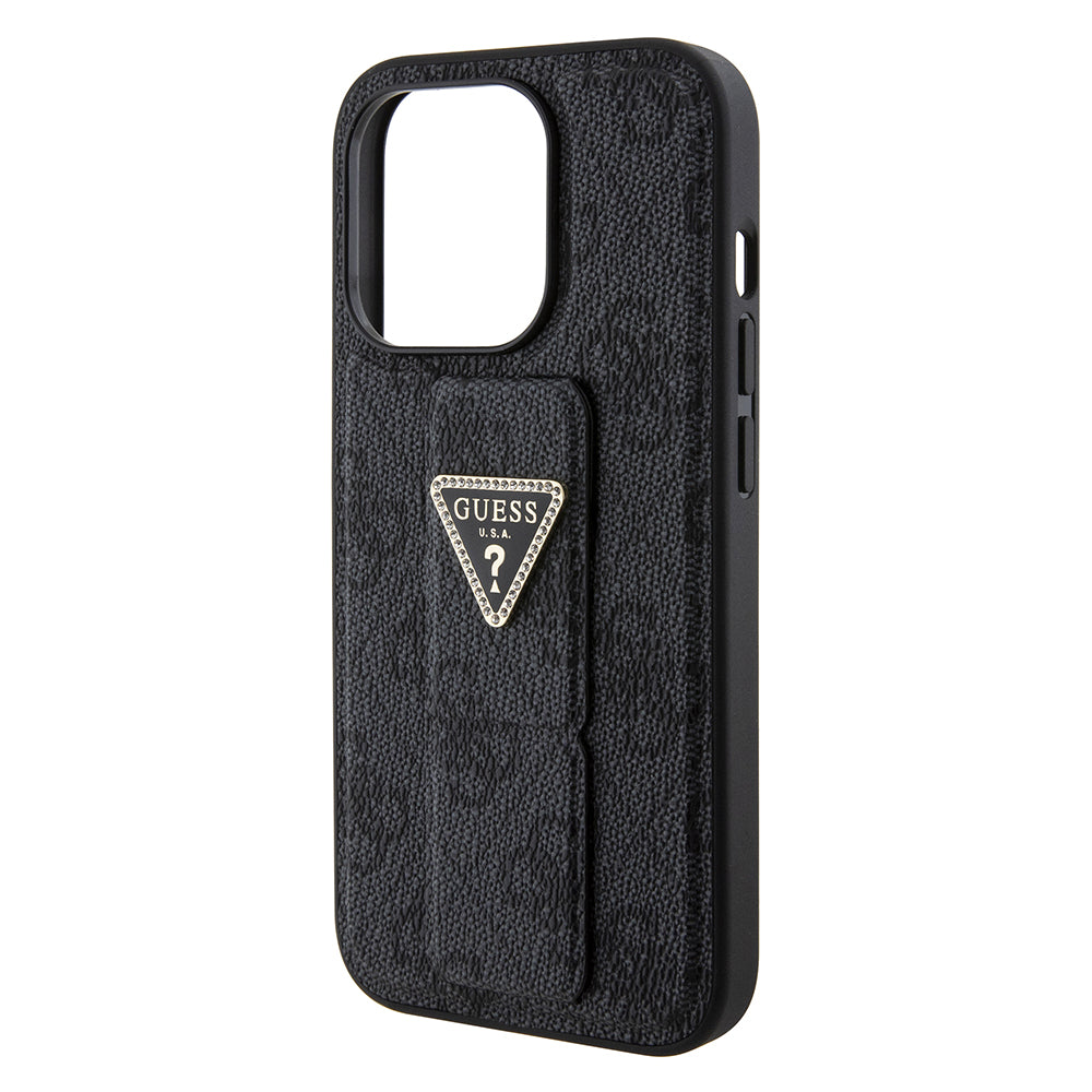 Suojakotelo Apple iPhone 15 Pro Max, Guess, Grip Stand 4G Triangle Strass, Musta