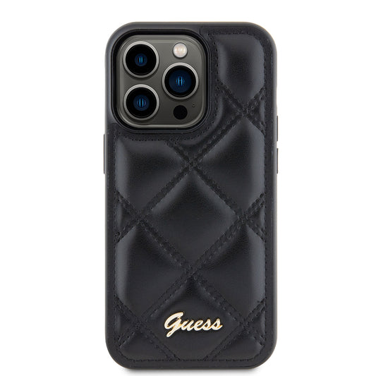 Case for Apple iPhone 15 Pro Max, Guess, Quilted Metal Logo, Black