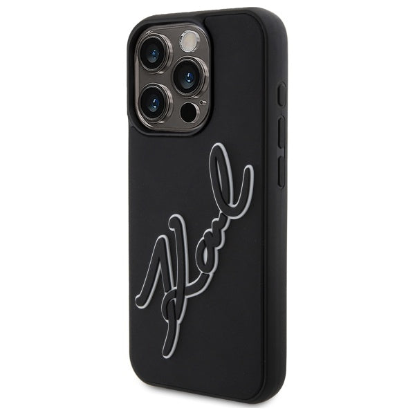 Case for Apple iPhone 15 Pro Max, Karl Lagerfeld, 3D Rubber Signature, Black