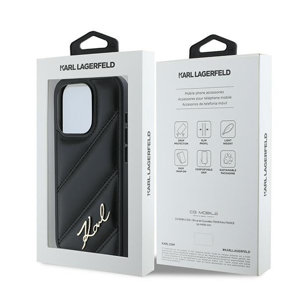 Kotelo Apple iPhone 15 Pro Max:lle, Karl Lagerfeld, Diagonal Quilted Script, Musta