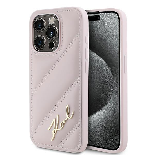 Kotelo Apple iPhone 15 Pro Max:lle, Karl Lagerfeld, Diagonal Quilted Script, Pinkki