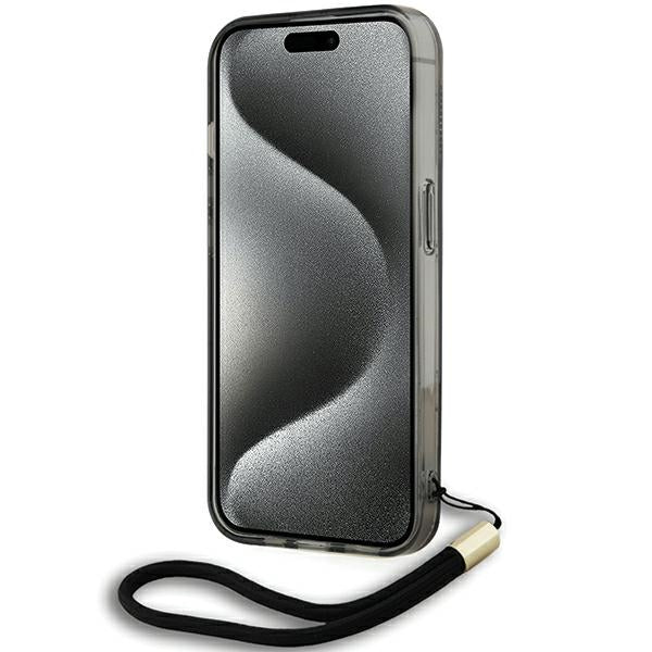 Suojakotelo Apple iPhone 15 Pro Max:lle, Karl Lagerfeld, IML Luxury Monogram KL -kuviolla ja hihnalla, Musta