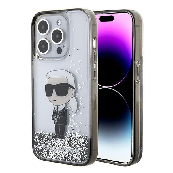 Kotelo Apple iPhone 15 Pro Max:lle, Karl Lagerfeld, Liquid Glitter Ikonik Karl, Läpinäkyvä