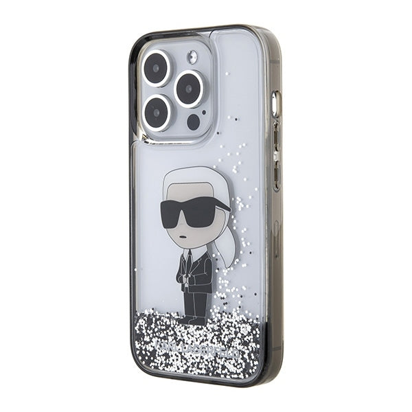 Kotelo Apple iPhone 15 Pro Max:lle, Karl Lagerfeld, Liquid Glitter Ikonik Karl, Läpinäkyvä