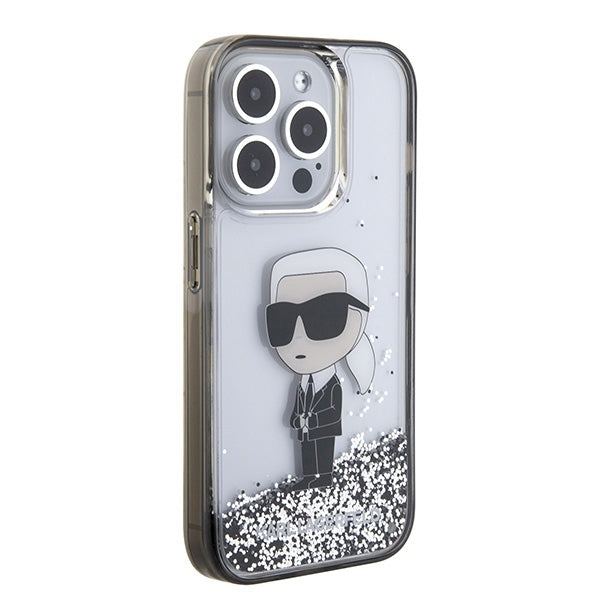 Kotelo Apple iPhone 15 Pro Max:lle, Karl Lagerfeld, Liquid Glitter Ikonik Karl, Läpinäkyvä